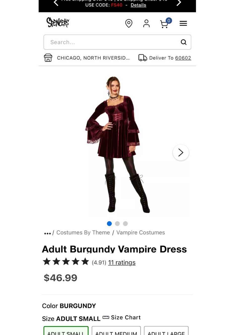 Adult Burgundy Vampire Dress Costume by